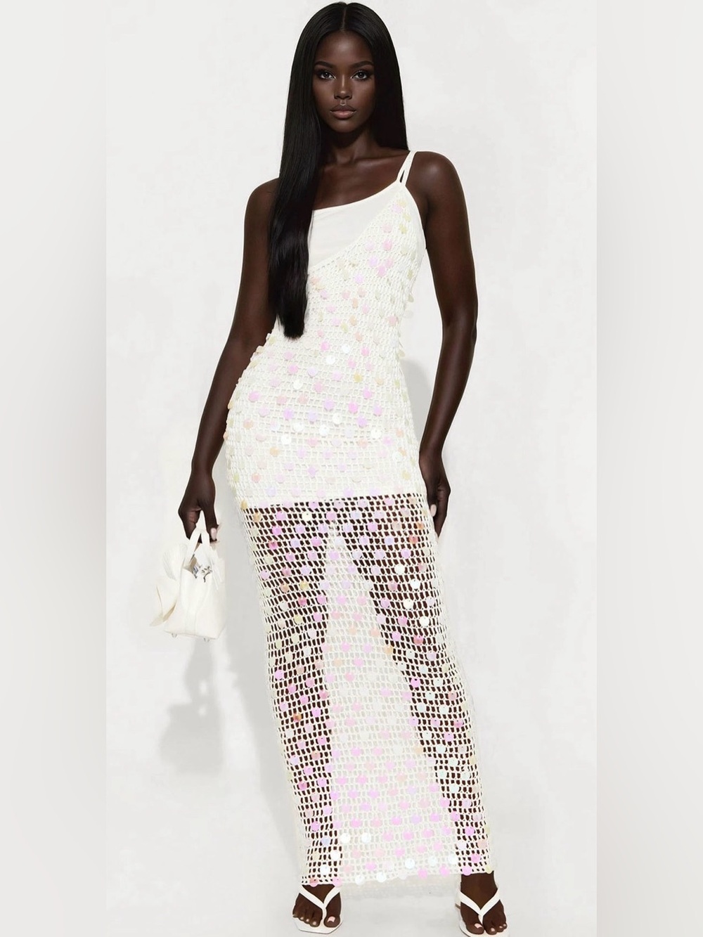 Fashion Nova Crochet Maxi Slip Dress - Cream-Small NWT🤍